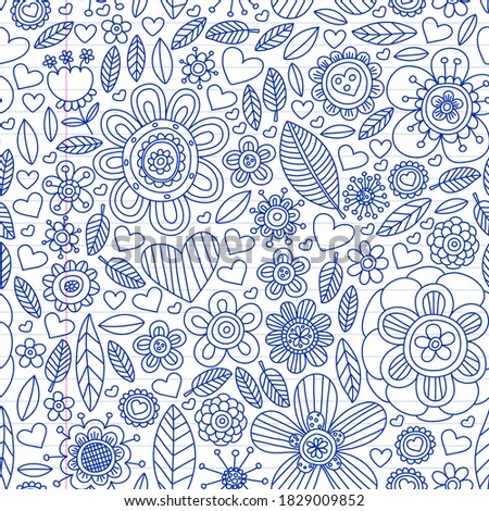 Seamless flowers vector pattern. Background for wedding design, coloring page, book.
