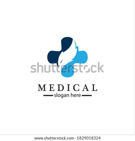 Medical cross and herbal leaf. medicine pharmacy logo. medical health symbol. herbal health care logo. nature logo.