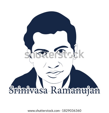 Single dark blue color sketched portrait of Ramanujan in white background. Mathematics Day 22 december Illustration.