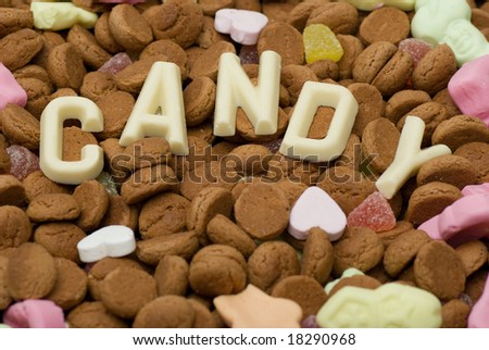 A colorful picture of candy. Chocolate and biscuts. Very popular in Holland around 5 december (Sinterklaas)