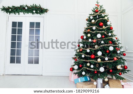 Christmas tree pine interior door new year decor garland gifts postcard