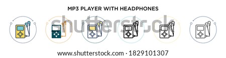 Mp3 player with headphones icon in filled, thin line, outline and stroke style. Vector illustration of two colored and black mp3 player with headphones vector icons designs can be used for mobile,