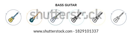 Bass guitar icon in filled, thin line, outline and stroke style. Vector illustration of two colored and black bass guitar vector icons designs can be used for mobile, ui, web