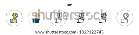 Bid icon in filled, thin line, outline and stroke style. Vector illustration of two colored and black bid vector icons designs can be used for mobile, ui, web Royalty-Free Stock Photo #1829122745