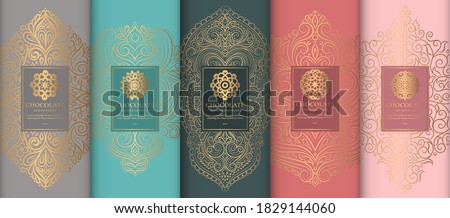 Luxury packaging design of chocolate bars. Vintage vector ornament template. Elegant, classic elements. Great for food, drink and other package types. Can be used for background and wallpaper. Royalty-Free Stock Photo #1829144060