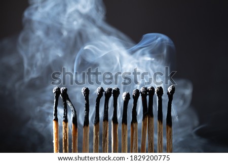Burned, extinguished matches isolated on black background, clipping path Royalty-Free Stock Photo #1829200775