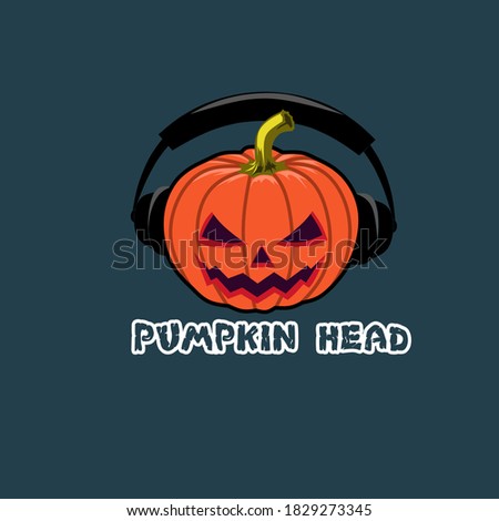 Vector illustration pumpkin with earphone