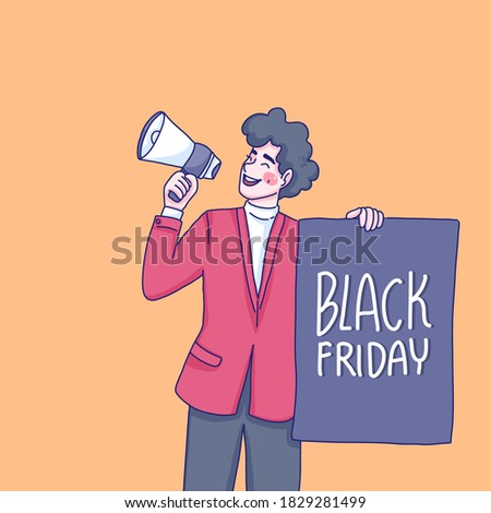 Black Friday concept design of vector. The man is promoting on Black Friday sale.