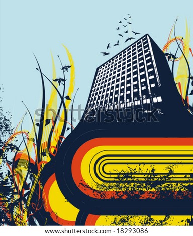 Abstract grunge background with a skyscraper silhouette, vector illustration series.