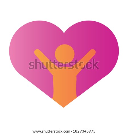 man avatar figure with hands up in heart degradient style icon vector illustration design