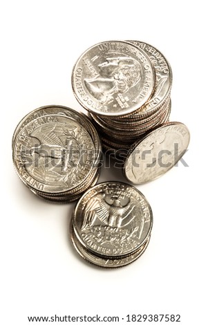Stack of american quarters isolated on white background