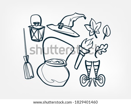 witch halloween stuff vector single one line isolated design element