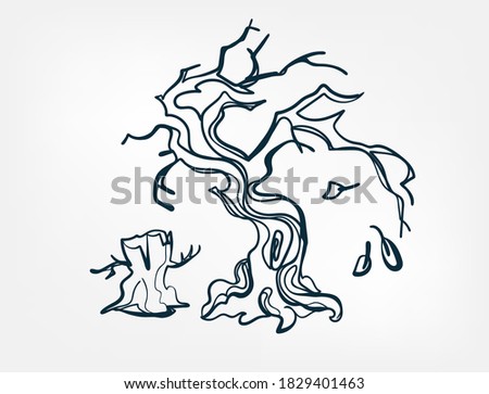 scary tree halloween stuff vector single one line isolated design element