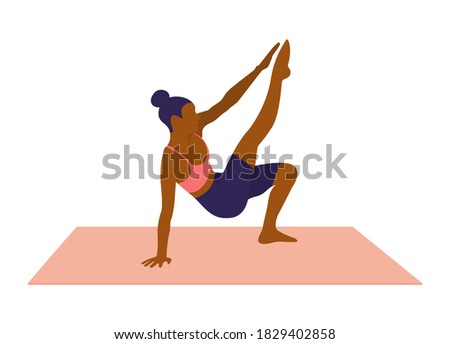 Vector silhouette of woman doing leg exercises. Colored shapes of woman.