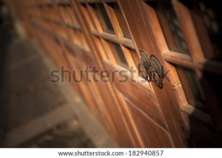 Chinese ancient style wooden door with metal lock