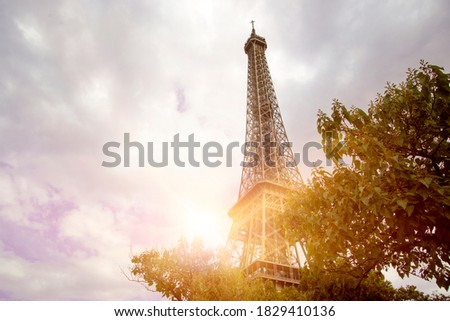 View of Eiffel Tower at sunrise in Paris, France