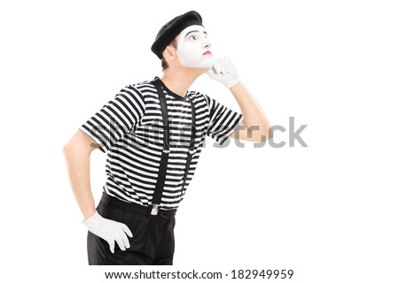 Mime artist listening something isolated on white background