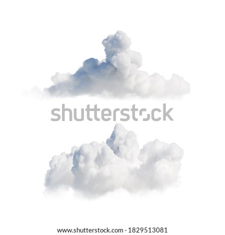 3d render. Abstract white clouds, clip art isolated on white background. Cumulus different perspective views
