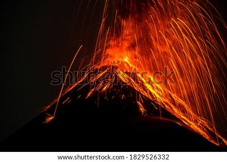 Volcano Fuego with a huge lava eruption
