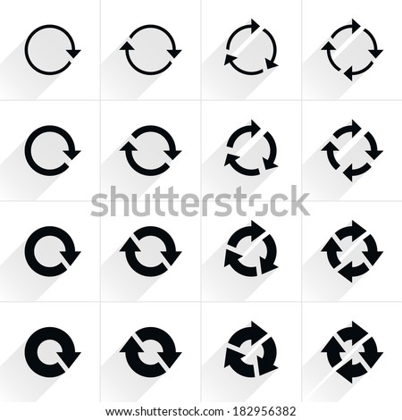 16 arrow flat icon with gray long shadow (set 04). Black sign on white background. Tidy, clean, simple, minimal, solid, plain style. Vector illustration web internet design element save in 8 eps Royalty-Free Stock Photo #182956382
