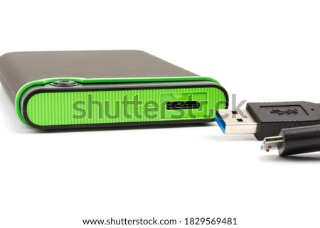 external hard drive for backup on a white background in close-up
