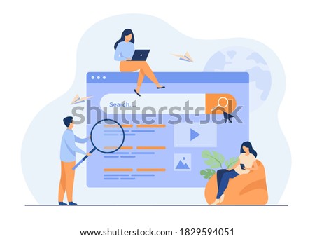 People using search box for query, engine giving result. Vector illustration for SEO work, SERP, online promotion, content marketing concept Royalty-Free Stock Photo #1829594051