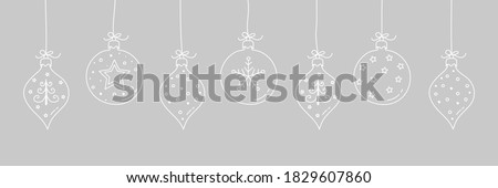 Concept of hanging Christmas balls with hand drawn ornaments. Vector