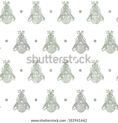 Vector seamless pattern with moths. Vintage white background with insects and dots