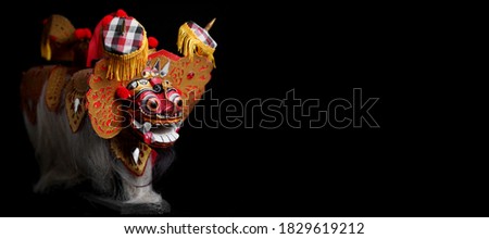 Barong Bali on black background , balinese culture background                    