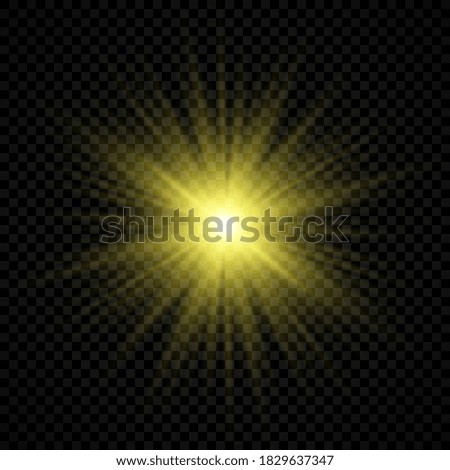 Light effect of lens flares. Yellow glowing lights starburst effects with sparkles on a transparent background. Vector illustration
