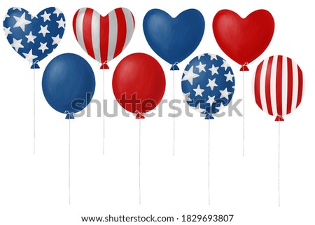 Drawn festival patriotic United States balloons on white background 