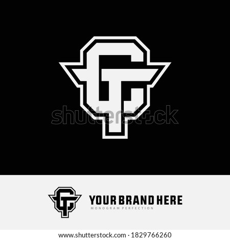 Initial letter C, T, TC or CT overlapping, interlock, monogram logo, white color on black background