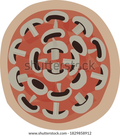 Pizza. Vector stock illustration of pizza with mushrooms and tomato sauce on a white background.