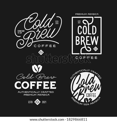 Cold brew coffee labels badges emblems set. Best for cafe, bar, chalkboard, print design, menu advertising. Vector vintage illustration. Royalty-Free Stock Photo #1829866811