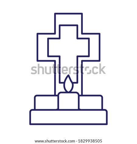 Mexican cross grave with candle line style icon design, Mexico culture theme Vector illustration