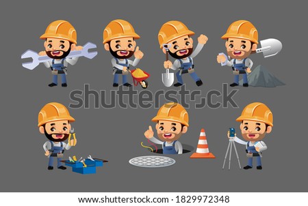 Set of worker with different poses
