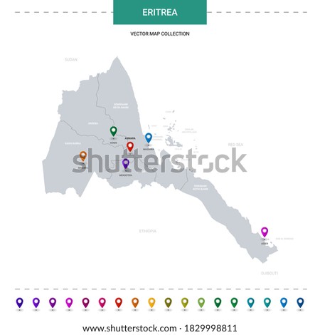 Eritrea map with location pointer marks. Infographic vector template, isolated on white background. 