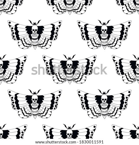 butterfly with skull pattern seamless pattern, vector illustration