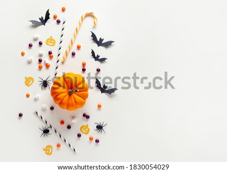 Halloween background. Copy space, top view. White background
