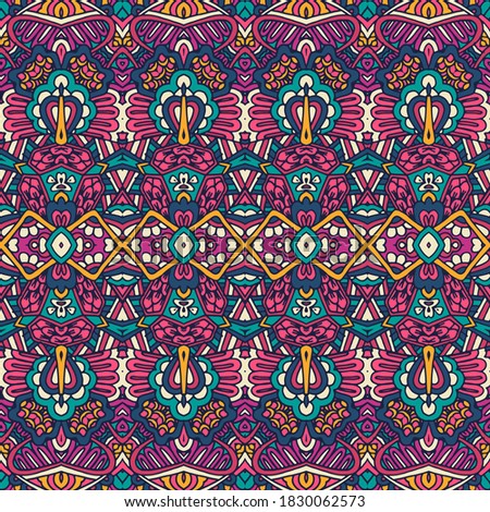 Ethnic tribalpsychedelic pattern for fabric. Abstract geometric colorful seamless pattern ornamental. Mexican design