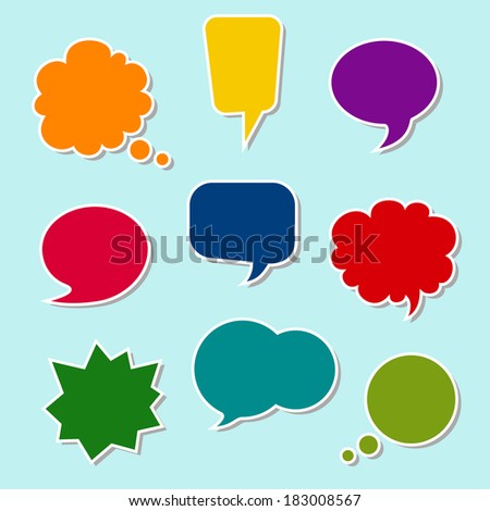 Set of nine colorful speech bubbles. Vector