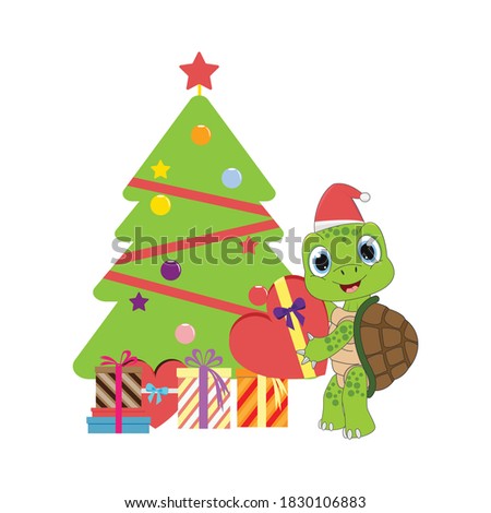 cute turtle cartoon on christmas, simple vector illustration design