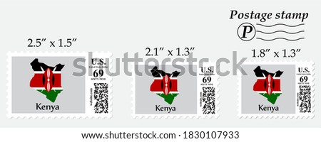 Kenya flag map on postage stamp different size.
