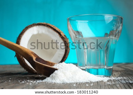 Coconut fruit and a glass with coco milk
