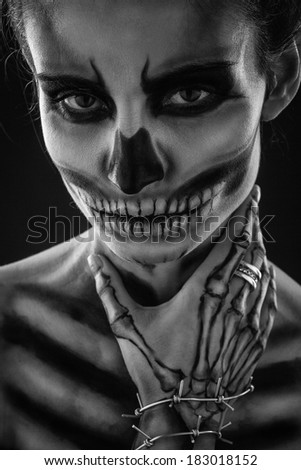 girl's skeleton in the Studio on a black background