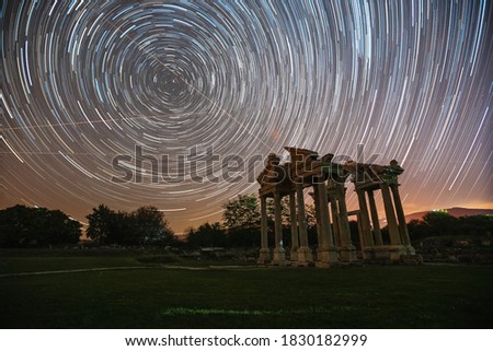 Turkey / Aydın / Karacasu In the ancient city of Aphrodisias, star rotation, night exposure