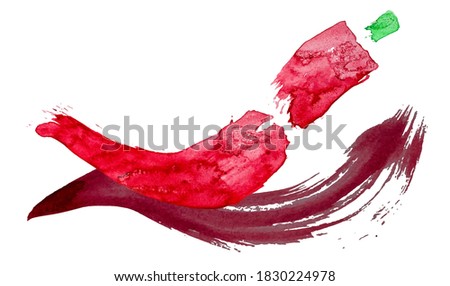 Watercolor grunge paint chilli papper vector brush stroke. Hand-drawn isolated food element. EPS 10.