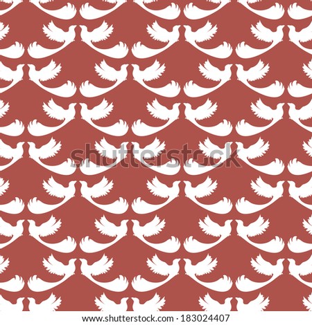 vector background, seamless pattern with white birds on red backdrop, geometric design, vector illustration