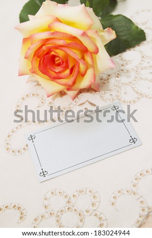 Still, a rose and a blank card