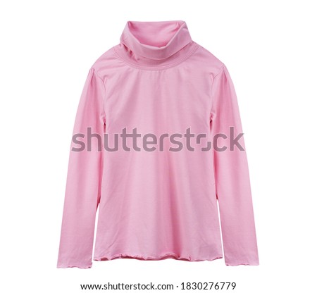 Turtle neck child girl's top with long sleeves isolated on white.Pink shirt casual winter clothing.Kid's apparel. Royalty-Free Stock Photo #1830276779